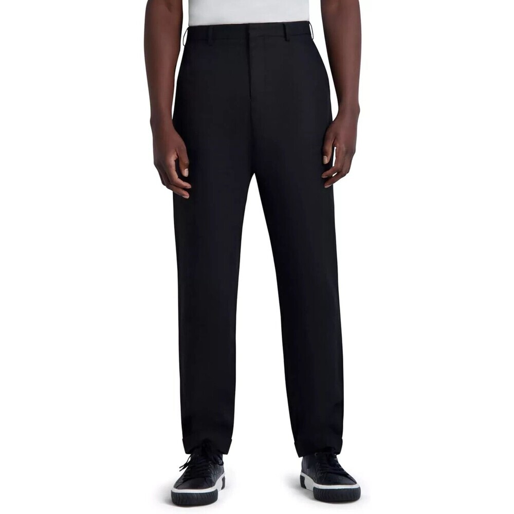 KARL LAGERFELD PARIS men's Straight-Leg linen cotton Dress Pants Black 36w/30L